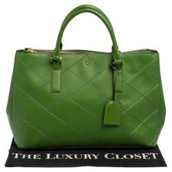 Tory Burch Green Leather Large Robinson  Double Zip Satchel 