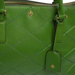 Tory Burch Green Leather Large Robinson  Double Zip Satchel 