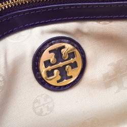 Pre Owned Tory Burch Purple Patent Leather Logo Embossed Flap Chain Clutch