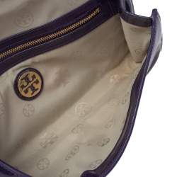 Pre Owned Tory Burch Purple Patent Leather Logo Embossed Flap Chain Clutch