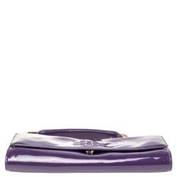 Pre Owned Tory Burch Purple Patent Leather Logo Embossed Flap Chain Clutch
