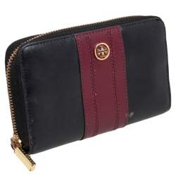 Tory Burch Black/Burgundy Saffiano Leather Zip Around Wallet