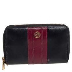 Tory Burch Black/Burgundy Saffiano Leather Zip Around Wallet Tory Burch |  TLC