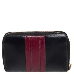 Tory Burch Black/Burgundy Saffiano Leather Zip Around Wallet