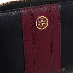 Tory Burch Black/Burgundy Saffiano Leather Zip Around Wallet