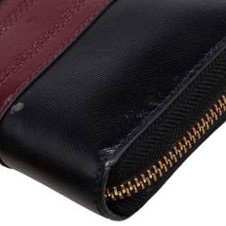 Tory Burch Black/Burgundy Saffiano Leather Zip Around Wallet