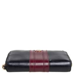 Tory Burch Black/Burgundy Saffiano Leather Zip Around Wallet