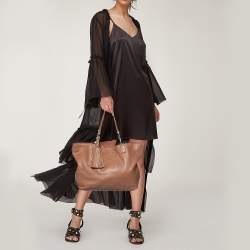 Pre Owned حقيبة يد توتس توري برش ثيا جلد بني كبيرة