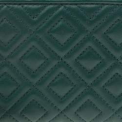 Pre Owned Tory Burch Green Leather Fleming Zip Around Wallet