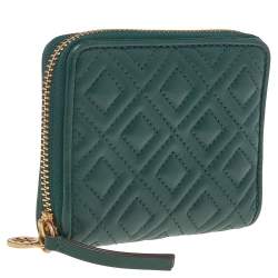 Pre Owned Tory Burch Green Leather Fleming Zip Around Wallet