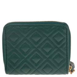 Pre Owned Tory Burch Green Leather Fleming Zip Around Wallet