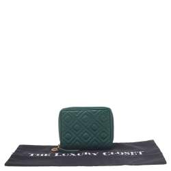 Pre Owned Tory Burch Green Leather Fleming Zip Around Wallet