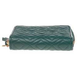 Pre Owned Tory Burch Green Leather Fleming Zip Around Wallet