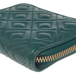 Pre Owned Tory Burch Green Leather Fleming Zip Around Wallet