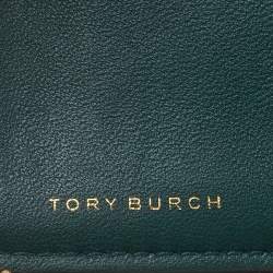 Pre Owned Tory Burch Green Leather Fleming Zip Around Wallet