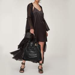 Pre Owned Tory Burch Black Leather Large Tote