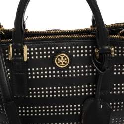 مملوكة مسبقًا Tory Burch Black Perforated Leather Small Robinson Double Zip Tote