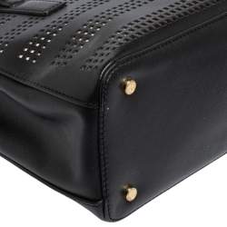 مملوكة مسبقًا Tory Burch Black Perforated Leather Small Robinson Double Zip Tote
