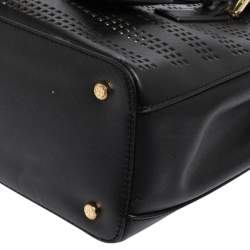 مملوكة مسبقًا Tory Burch Black Perforated Leather Small Robinson Double Zip Tote