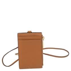 Pre Owned حافظة بطاقات توري برش لانيارد جلد بني فاتح