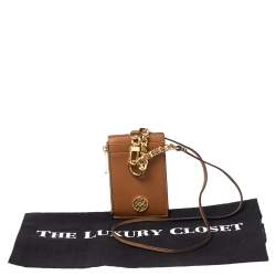 Pre Owned حافظة بطاقات توري برش لانيارد جلد بني فاتح