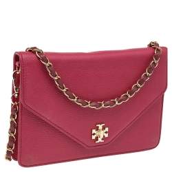Pre Owned Tory Burch Burgundy Leather Kira  Envelope Flap Shoulder Bag