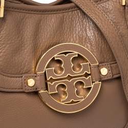 Pre Owned Tory Burch Dark Beige Leather Amanda Hobo