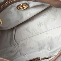 Pre Owned Tory Burch Dark Beige Leather Amanda Hobo