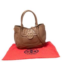 Pre Owned Tory Burch Dark Beige Leather Amanda Hobo