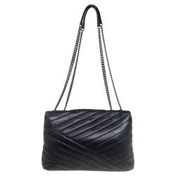 Pre Owned Tory Burch Black Chevron Quilted Kira Shoulder Bag 