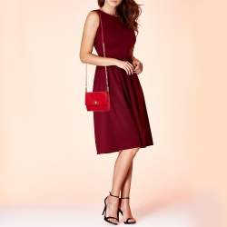 Pre Owned Tory Burch Coral Red Pebbled Leather Kira Crossbody Bag