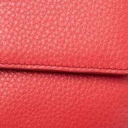 Pre Owned Tory Burch Coral Red Pebbled Leather Kira Crossbody Bag