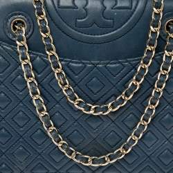 Tory Burch Blue Leather Medium Fleming Shoulder Bag