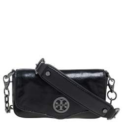 Pre Owned Tory Burch Black Leather Robinson Flap Crossbody Bag