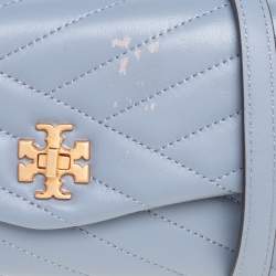 Pre Owned Tory Burch Grey Chevron Leather Kira Crossbody Bag