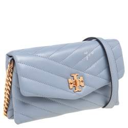 Pre Owned Tory Burch Grey Chevron Leather Kira Crossbody Bag