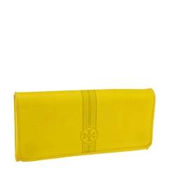 مملوكة مسبقًا Tory Burch Neon Yellow Leather Flap Continental Wallet