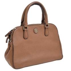 Pre Owned Tory Burch Brown Leather Robinson Double Zip Dome Satchel