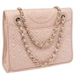 Pre Owned حقيبة كتف توري برش فليمينغ جلد وردي فاتح متوسطة 