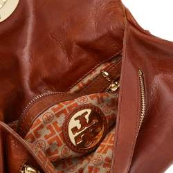 Pre Owned Tory Burch Brown Leather Reva Flap Clutch