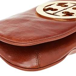 Pre Owned Tory Burch Brown Leather Reva Flap Clutch