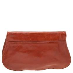 Pre Owned Tory Burch Brown Leather Reva Flap Clutch