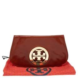 Pre Owned Tory Burch Brown Leather Reva Flap Clutch