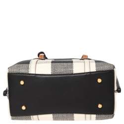 مملوكة مسبقًا Tory Burch Black/Ivory Woven Fabric And Leather Perry Gingham Small Tote
