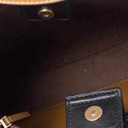 مملوكة مسبقًا Tory Burch Black/Ivory Woven Fabric And Leather Perry Gingham Small Tote