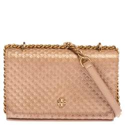 TORY BURCH Leather Frances CROSSBODY Purse Bag In Pink Pebbled Leather