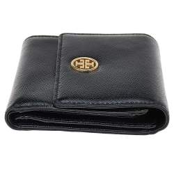 مملوكة مسبقًا Tory Burch Black Saffiano Leather Robinson Trifold Wallet