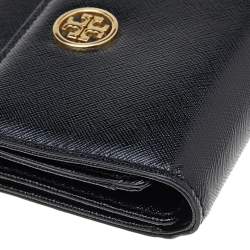مملوكة مسبقًا Tory Burch Black Saffiano Leather Robinson Trifold Wallet
