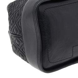 Pre Owned Tory Burch Black Leather Drawstring Bucket Bag