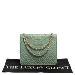 Pre Owned Tory Burch Mint Green Leather Medium Fleming Shoulder Bag